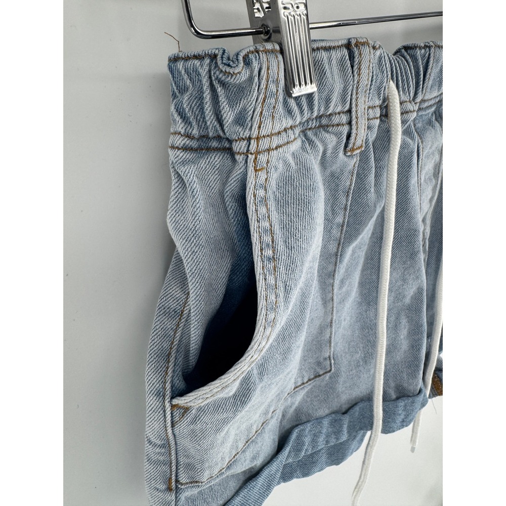 Cider Womens Light Blue Denim Paperbag Shorts Elastic Waist Drawstring Small - Picture 3 of 7